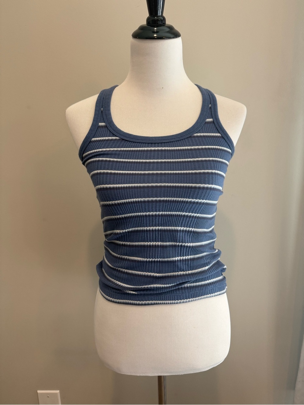 Aerie Blue White Striped Waffle Knit Tank Top XS